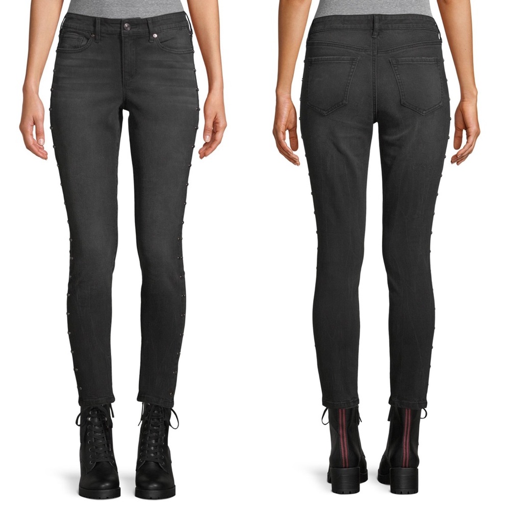 Scoop High Rise Studded Stretch Skinny Gray Jean 4
